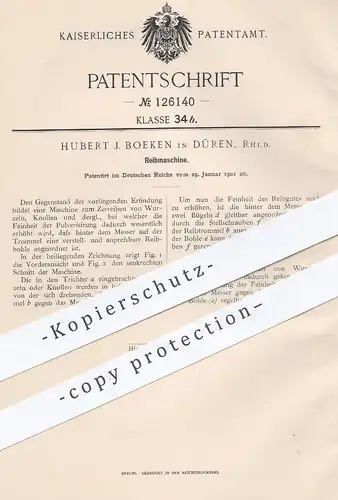 original Patent - Hubert J. Boeken , Düren , 1901 , Reibmaschine |  Reibemaschine | Gemüse Reibe , Reiben !!!