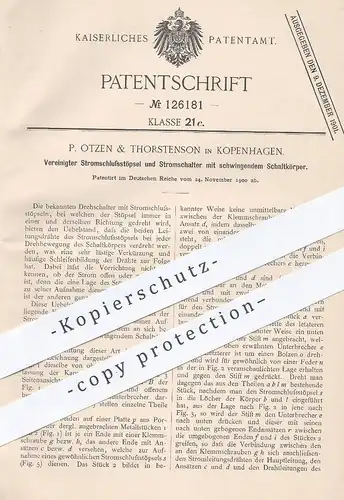 original Patent - P. Otzen & Thorstenson , Kopenhagen , 1900 , Stromschlussstöpsel u. Stromschalter | Strom , Elektriker