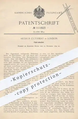 original Patent - Arthur Cuthbert , London , 1899 , Fahrradsattel | Sattel , Fahrrad , Fahrräder , Sattler , Leder !!!