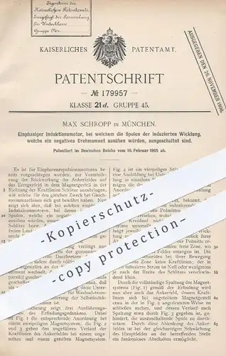 original Patent - Max Schropp , München , 1905 , Einphasiger Induktionsmotor | Induktion , Motor , Motoren , Strom !!!