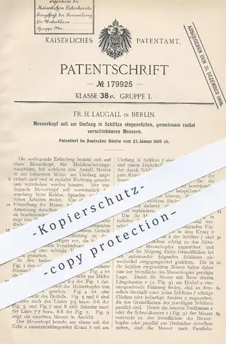 original Patent - Fr. H. Laugall , Berlin , 1905 , Messerkopf für Holzbearbeitung | Messer , Hobel , Tischler , Holz !!