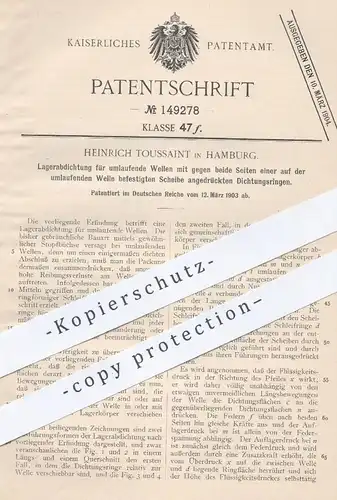 original Patent - Heinrich Toussaint , Hamburg , 1903 , Lagerabdichtung für umlaufende Wellen | Motor , Motoren !!