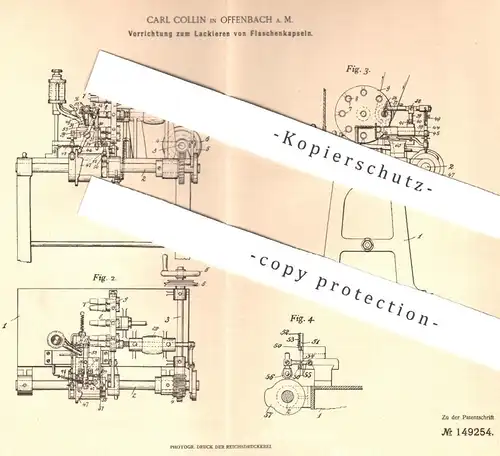 original Patent - Carl Collin , Offenbach / Main , 1902 , Lackieren von Flaschenkapseln | Flaschen Verschluss | Flasche
