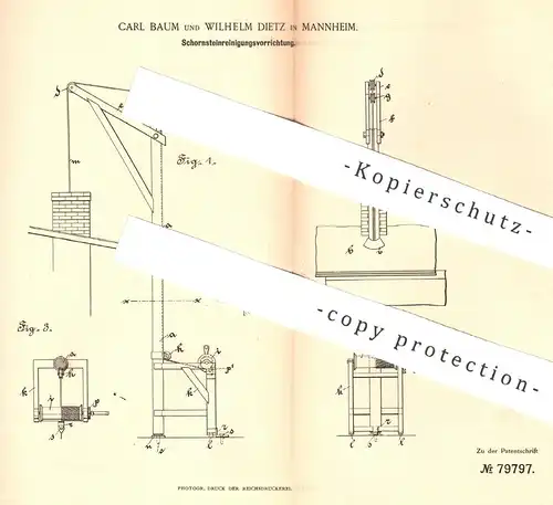 original Patent - Carl Baum , Wilhelm Dietz , Mannheim , 1894 , Schornstein - Reinigung | Schornsteinfeger , Esse !!!