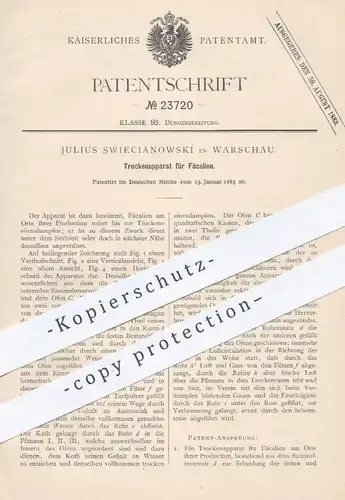 original Patent - Julius Swiecianowski , Warschau , 1883 , Trockenapparat für Fäkalien | Toilette , WC , Dünger