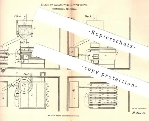 original Patent - Julius Swiecianowski , Warschau , 1883 , Trockenapparat für Fäkalien | Toilette , WC , Dünger