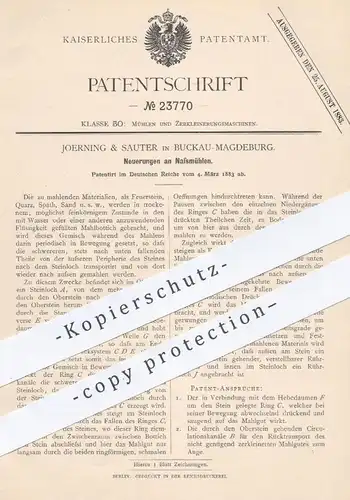 original Patent - Joerning & Sauter , Magdeburg / Buckau 1883 , Nassmühlen | Mühle , Mühlen für Quarz , Sand | Mühlstein