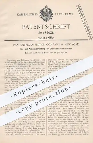 original Patent - Pan American Motor Company , New York , USA , 1901 , Ein- und Auslass für Motoren | Gas - Motor !!