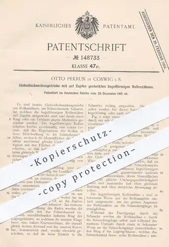 original Patent - Otto Pekrun , Coswig , Sachsen , 1901 , Globoidschneckengetriebe | Getriebe , Motor , Maschinen