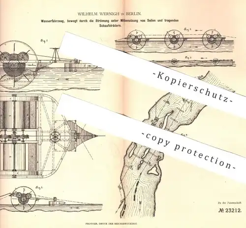original Patent - Wilhelm Wernigh , Berlin 1882 , Wasserfahrzeug | Schaufelrad , Schiff , Boot , Schiffbau , Wasserkraft