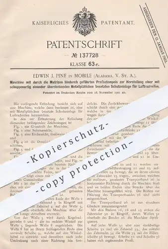 original Patent - Edwin J. Pine , Mobile , Alabama , USA , 1901 , Herst. von Schutzeinlage für Luftradreifen | Reifen !!