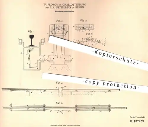 original Patent - W. Prokov , F. A. Nettelbeck , Berlin / Charlottenburg , 1901 , Streckenstromschließer | Eisenbahn !!