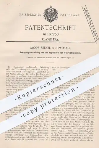 original Patent - Jacob Felbel , New York , 1900 , Typenhebel am Schreibmaschinen | Schreibmaschine , Druck !!!