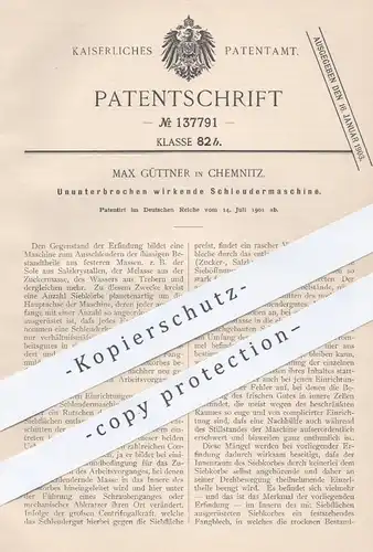 original Patent - Max Güttner , Chemnitz , 1901 , Schleudermaschine | Schleuder | Zucker , Salz , Zuckerfabrik