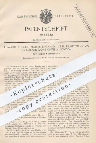 original Patent - Edward Kohler , Morris Lachman , Orel Dighton Orvis , Orland Dore Orvis , London , 1887 , Nähmaschine