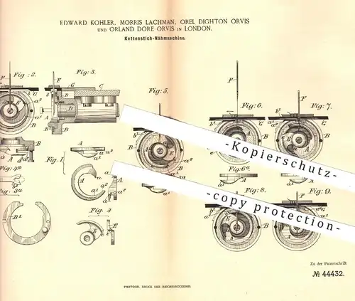 original Patent - Edward Kohler , Morris Lachman , Orel Dighton Orvis , Orland Dore Orvis , London , 1887 , Nähmaschine