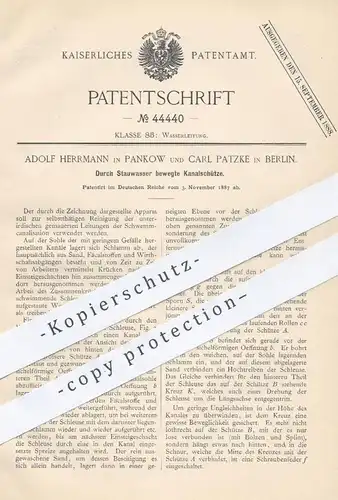 original Patent - Adolf Herrmann , Carl Patzke , Berlin , 1887 , Durch Stauwasser bewegte Kanalschütze | Kanalisation !!