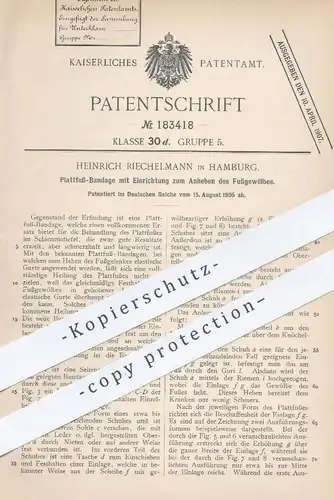 original Patent - Heinrich Riechelmann , Hamburg , 1905 , Plattfuß - Bandage | Fuß , Bein , Arzt , Chirurg , Orthopäde !