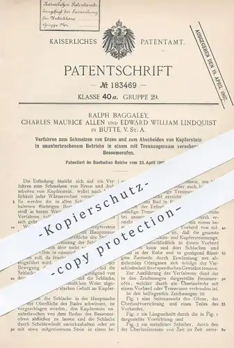 original Patent - Ralph Baggaley , Charles Maurice Allen , Edward Will. Lindquist , Butte USA , Schmelzen von Erz | Ofen
