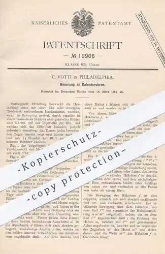 original Patent - C. Votti , Philadelphia , USA , 1882 , Kalenderuhr | Kalender , Uhr , Uhren , Uhrwerk , Uhrmacher !!!