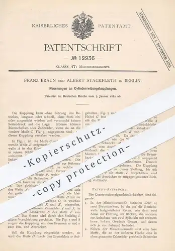 original Patent - Franz Braun u. Albert Stackfleth , Berlin , 1882 , Zylinderreibungskupplung | Kupplung , Eisenbahn !!