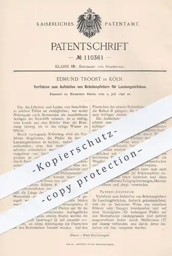 original Patent - Edmund Troost , Köln , 1898 , Brückenpfeiler für Landungsbrücken | Brücke , Brücken - Bau !!!