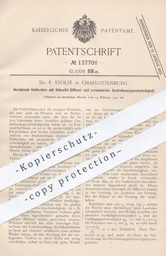 original Patent - Dr. F. Stolze , Berlin / Charlottenburg , 1900 , Hochdruck - Vollturbine mit  Diffusor | Turbine !!