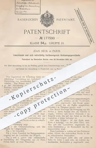 original Patent - Jean Reix , Paris , 1905 , Leuchtreklame | bewegende Reklame | Werbung mit Licht , Motor !!!