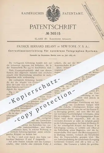 original Patent - Patrick Bernard Delany , New York , USA , 1885 , Korrektion für Telegraphen - System | Telegraph !!