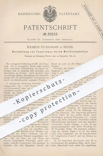 original Patent - Wilhelm Stoermann , Berlin , 1885 , Feuerzug durch Wellblechplatten | Kessel , Dampfkessel !!