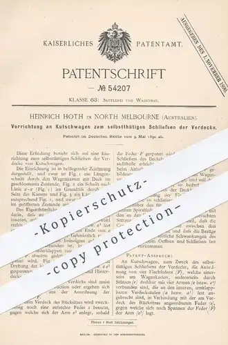 original Patent - Heinrich Hoth , North Melbourne , Australien , 1890 , Verdeck an Kutschwagen | Pferde - Kutsche