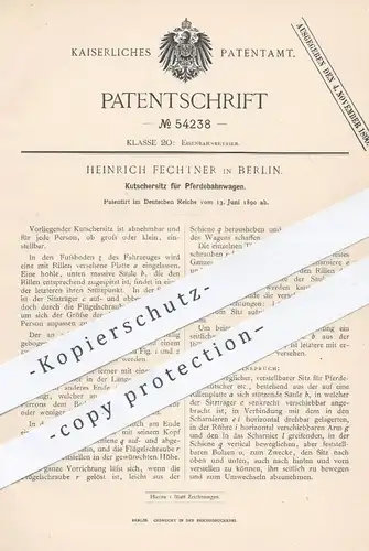 original Patent - Heinrich Fechtner , Berlin , 1890 , Kutschersitz für Pferdewagen | Pferdekutsche , Kutsche , Pferde !