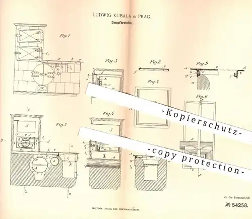 original Patent - Ludwig Kubala , Prag , 1890 , Dampfbratofen | Bratofen , Backofen , Ofen , Herd , Kochherd , Ofenbauer