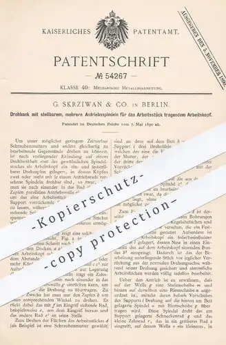 original Patent - G. Skrziwan & Co. , Berlin , 1890 , Drehbank | Spindel , Dreher , Fräsen , Metall , Schrauben !!