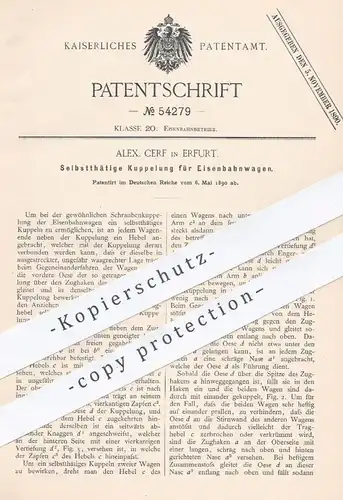 original Patent - Alex. Cerf , Erfurt , 1890 , Kupplung für Eisenbahnwagen | Eisenbahn , Eisenbahnen , Lokomotive