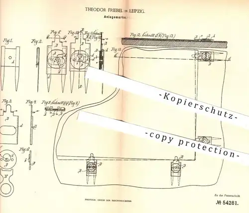 original Patent - Theodor Friebel , Leipzig , 1890 , Anlegemarke für Druckpresse | Druck - Presse | Druckerei !!!
