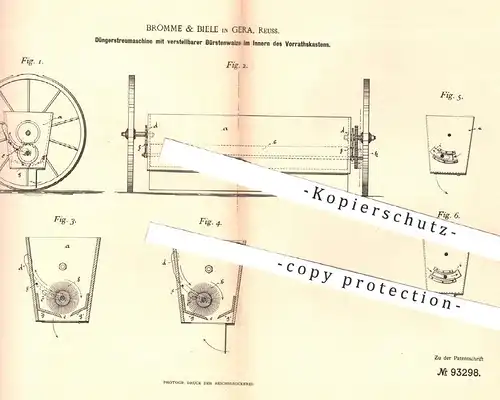 original Patent - Brðmme & Biele , Gera , 1896 , Düngerstreumaschine mit Bürstenwalze | Streumaschine für Dünger