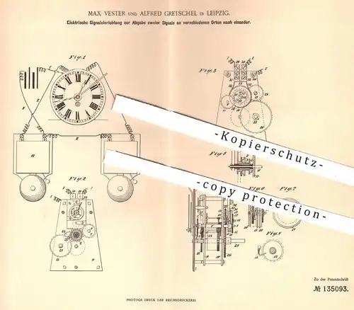 original Patent - Max Vester u. Alfred Gretschel , Leipzig , 1901 , Elektrische Signaleinrichtung | Signal , Uhrwerk !!