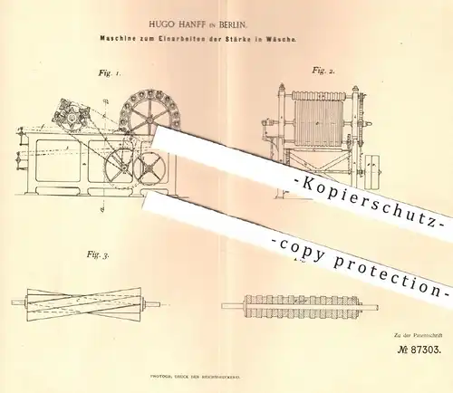 original Patent - Hugo Hanff , Berlin , 1895 , Einarbeiten der Stärke in Wäsche | Wäschestärke , Waschmaschine !!