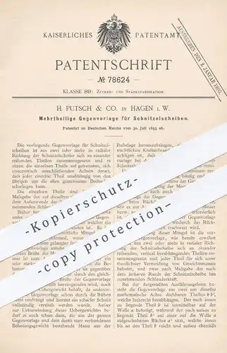 original Patent - H. Putsch & Co. , Hagen , 1893 , Gegenvorlage für Schnitzelscheiben | Zucker - Rüben | Zuckerfabrik !!