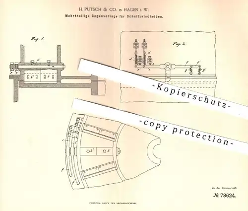 original Patent - H. Putsch & Co. , Hagen , 1893 , Gegenvorlage für Schnitzelscheiben | Zucker - Rüben | Zuckerfabrik !!