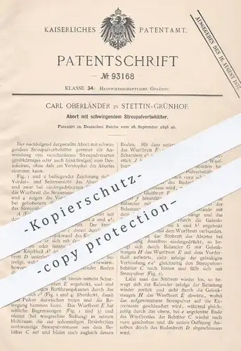 original Patent - Carl Oberländer , Stettin / Grünhof , 1896 , Abort mit Streupulverbehälter | WC , Toilette , Kloset !!
