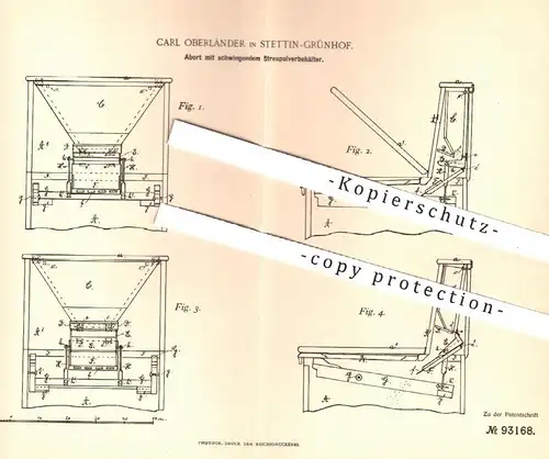 original Patent - Carl Oberländer , Stettin / Grünhof , 1896 , Abort mit Streupulverbehälter | WC , Toilette , Kloset !!