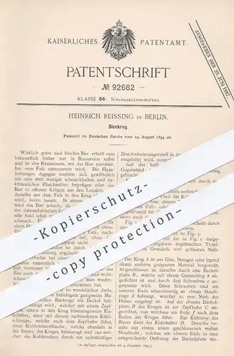 original Patent - Heinrich Reissing in Berlin , 1894 , Bierkrug | Krug für Bier | Glas , Flasche , Bierfass , Brauerei