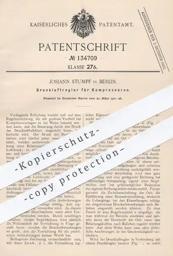 original Patent - Johann Stumpf , Berlin , 1901 , Druckluftregler für Kompressor | Druckluft - Regler , Motor , Motoren
