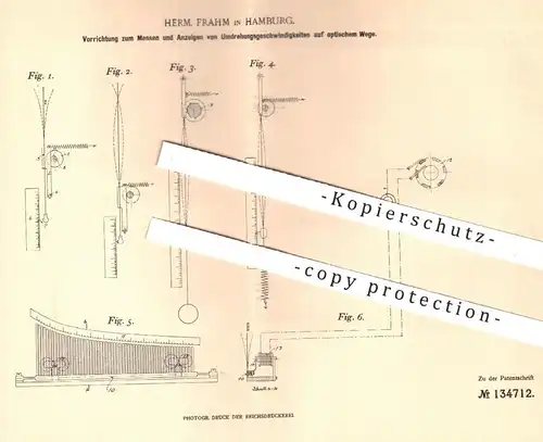 original Patent - Herm. Frahm , Hamburg , 1901 , Messen und Anzeigen von Umdrehungsgeschwindigkeiten | Umdrehung