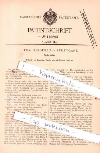 original Patent - Herm. Herdegen in Stuttgart , 1899 , Papierlocher !!!