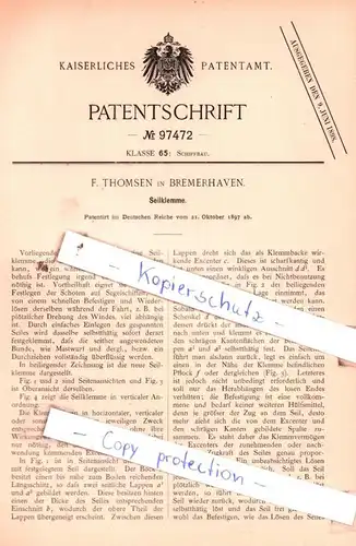 original Patent - F. Thomsen in Bremerhaven , 1897 , Seilklemme !!!