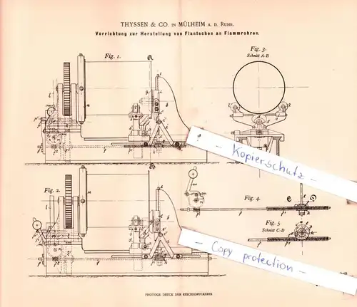 original Patent - Thyssen & Co. in Mühlheim a. d. Ruhr , 1897 , Herstellung von Flantschen an Flammrohren !!!