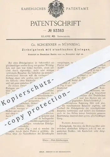 original Patent - Gg. Schoenner , Nürnberg , 1896 , Zirkelgelenk mit elastischen Einlagen | Zirkel , Bauzeichner !!!